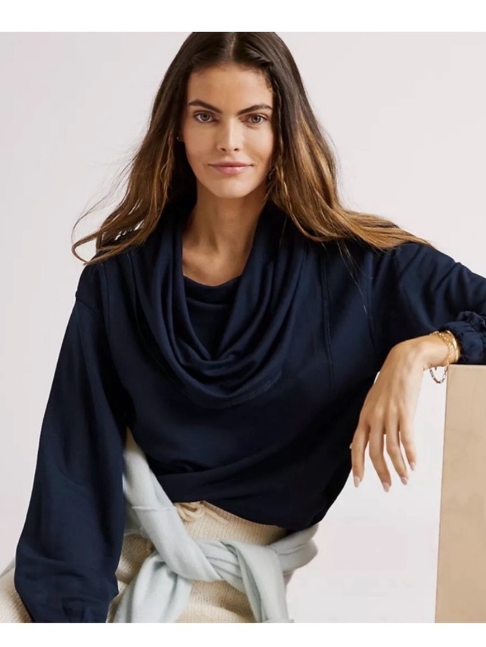 Daily Practice Anthropologie Sweater Sweatshirt Cowl Neck Navy- Size S